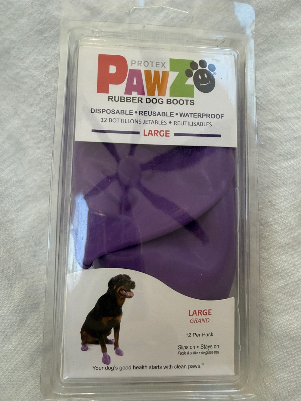 PAWZ Purple Rubber Dog Boots - Large, Waterproof Disposable/Re-Usable